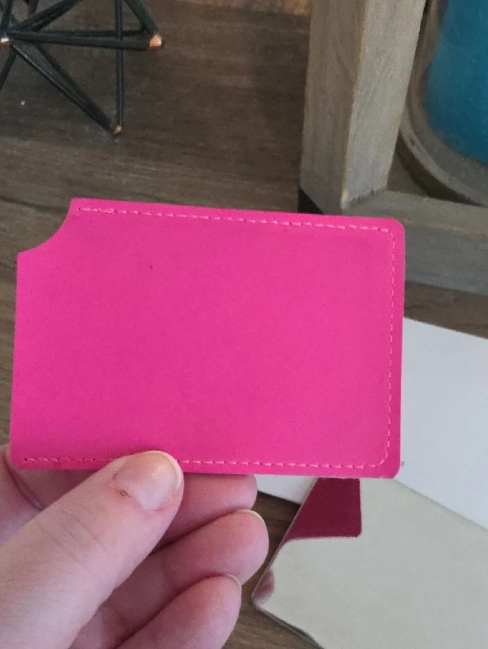 CHANEL Hot Pink Embossed Leather Card Holder With Mirror Insert